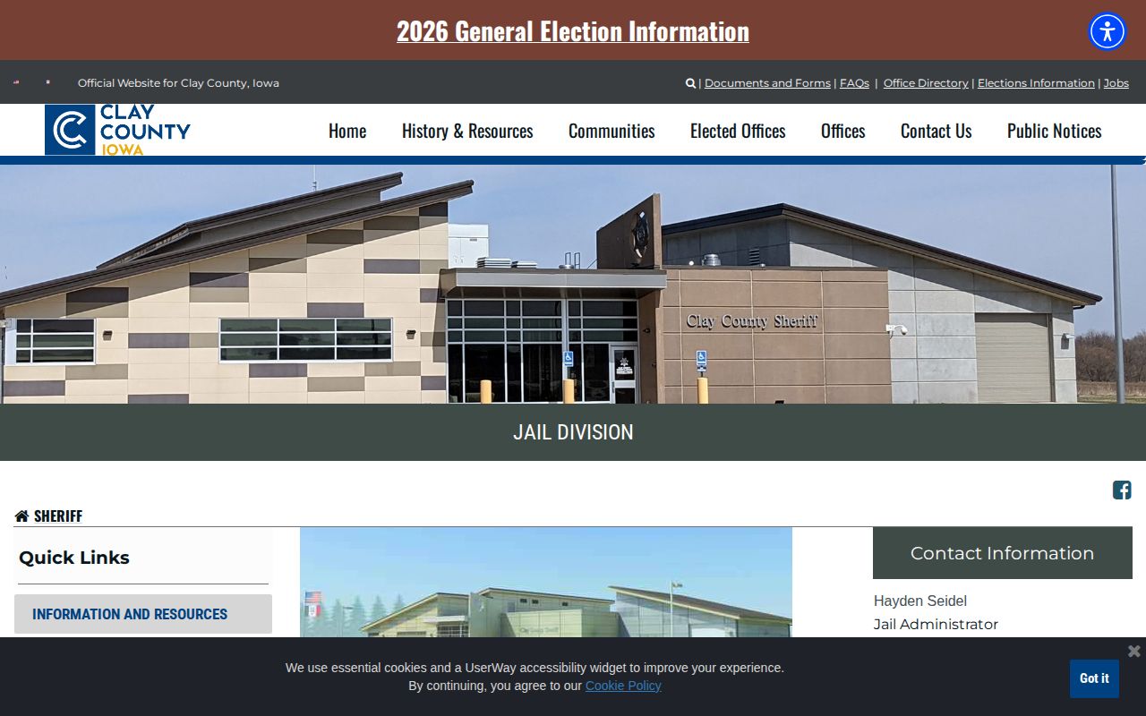 Clay County Jail official roster and booking record fallback page