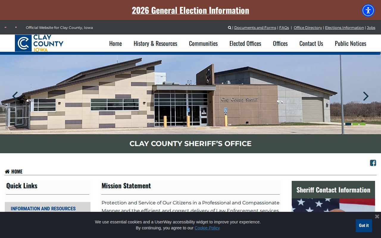 Clay County Iowa Sheriff's Office arrest record and custody links